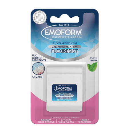 Fil Dentaire Emoform Flexiresist Ciré à la Menthe - 30 m pour Gencives Sensibles