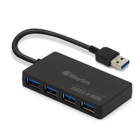 Hub USB 3.0 Waytex avec 4 Ports et Câble de 15 cm - Haute Vitesse 5Gbps