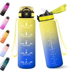 Gourde Sport Baramumu 1000ML avec Paille - Jaune et Bleu Roi