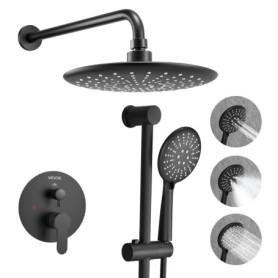 Ensemble de Robinetterie de Douche VEVOR avec Pommeau Rond et Douchette à Main - Noir Mat