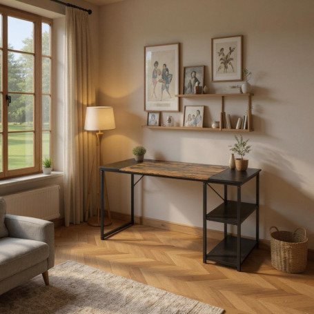 Bureau HOMYLIN avec Étagères Noires - Station de Travail Compacte 120 cm