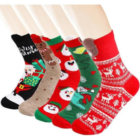 Lot de 5 Chaussettes de Noël Colorées en Coton Doux pour Toute la Famille