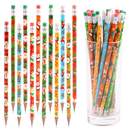 Lot de 36 Crayons de Noël avec Gomme - Cadeau Festif pour Enfants