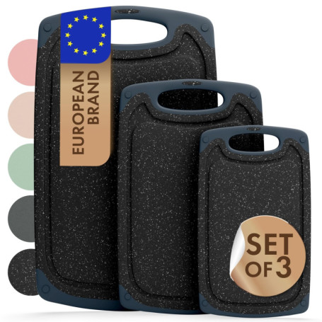 Blumtal Set de Planches à Découper en Plastique - 3 Tailles avec Poignée et Rigole à Jus