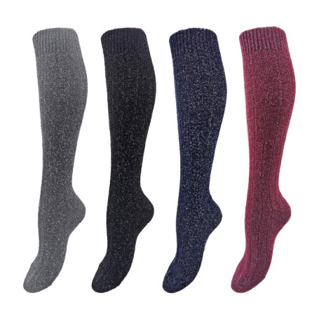 Lot de 4 Chaussettes Brillantes Femme en Lurex - Mi-Bas Thermiques en Coton