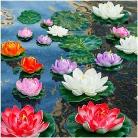 Lot de 14 Fleurs de Lotus Artificielles Flottantes pour Décoration de Jardin et Piscine