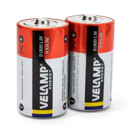 Pile Alcaline LR20 Velamp - Pack de 2, Rouge