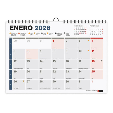 Calendrier Mural 2026 A3 Miquelrius - Organisateur Annuel avec Espace de Notation