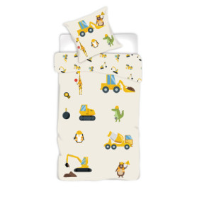 Parure de Lit Engins de Chantier Réversible en Coton 140x200 cm