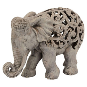 Statue Élégante Anjan l'Éléphant en Résine - Décor Indien Jali 30.5 cm
