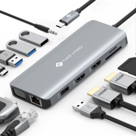 Station d'accueil NOVOO 12 en 1 avec Double HDMI et USB-C