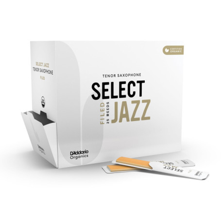 Anches D'Addario Organic Select Jazz pour Saxophone Ténor - Force 3 Soft (Pack de 25)