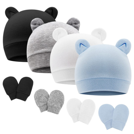 DRESHOW Ensemble Bonnets et Moufles Bébé 0-6 Mois - Chapeaux Mignons avec Oreilles d'Ours