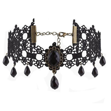Collier Ras Du Cou en Dentelle Noire Gothique pour Femmes