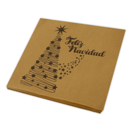 Serviettes de Noël MORIGAMI 33x33 cm en Or avec Motif Sapin - 60 Unités
