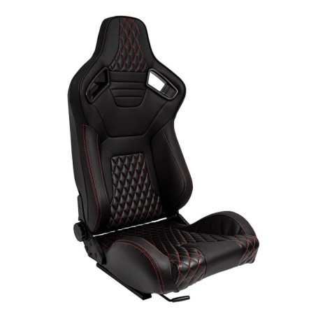 Siège Sport AutoStyle 'AK' en Simili Cuir Noir avec Surpiqûres Rouges - Dossier Réglable