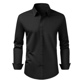Chemise Boutonnée Homme Manches Longues Infroissable VEVOR - Noir, Taille L