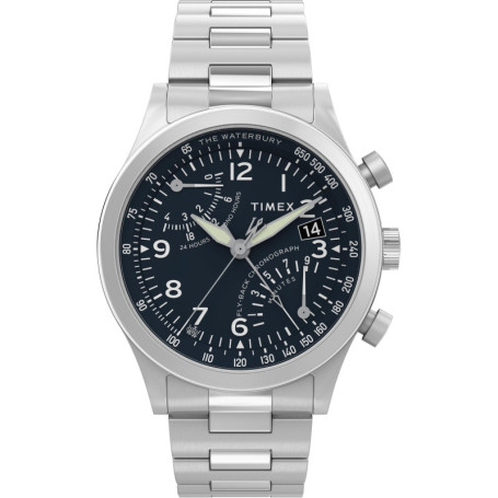 Montre Chronographe Timex Waterbury Homme - Cadran Bleu et Bracelet Acier Inoxydable