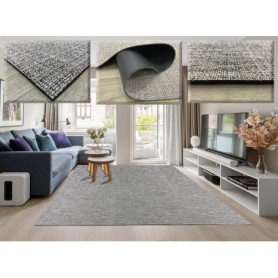 Tapis Vinyle Tressé Beige Antidérapant pour Salon et Cuisine - Lavable et Résistant