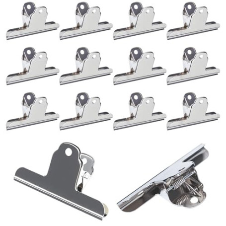 Lot de 12 grandes pinces en acier inoxydable ZHYOPING - 75 mm pour bureau et cuisine