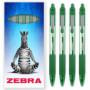 Lot de 4 Stylos à Bille Rétractables Zebra Z-Grip - Encre Lisse Vert