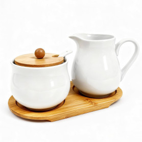 Ensemble de Pots à Lait et Sucre en Céramique avec Couvercle et Cuillère - Design Élégant
