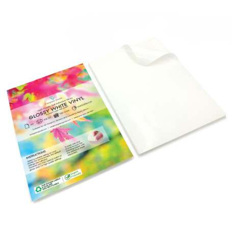 Papier Autocollant A4 Brillant Vinyle - 10 Feuilles Imperméables pour Imprimantes