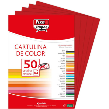 Lot de 50 Feuilles de Papier Cartonné A3 Rouge Carmin 180g - FIXO