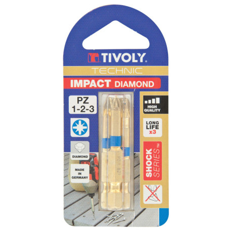 Lot de 2 Embouts de Vissage Diamant pour Vis Pozidriv PZ1-2-3