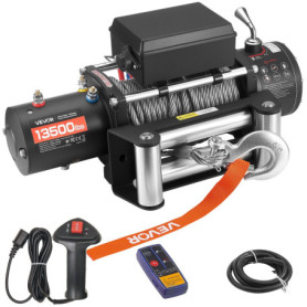 Treuil Électrique VEVOR 12V 6100 kg avec Télécommande et Câble Acier pour SUV et Remorque