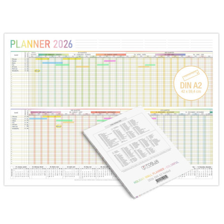 TOBJA Planificateur de Vacances 2026 A2 pour Équipes - Calendrier Mural Coloré