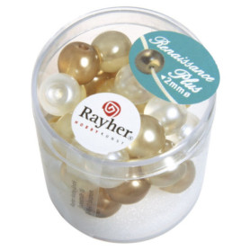 Perles en verre ciré Rayher Renaissance 10mm - 32 pièces beige et blanc