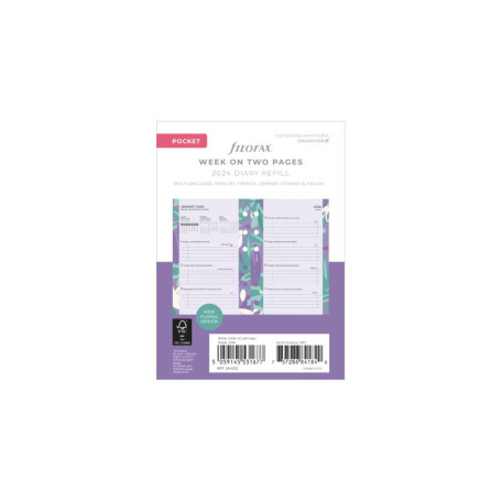 Filofax Calendrier Floral Semaine sur 2 Pages - Pocket 2024