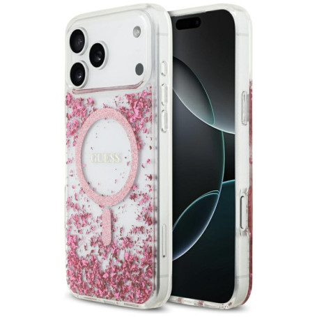 Coque en résine pailletée Guess pour iPhone 17 Pro Max - Rose Bonbon