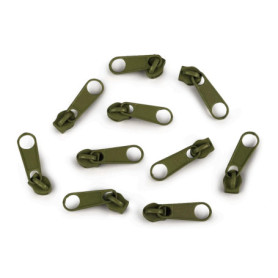Lot de 10 Curseurs Métalliques N°3 pour Fermeture Éclair - Olive Verte
