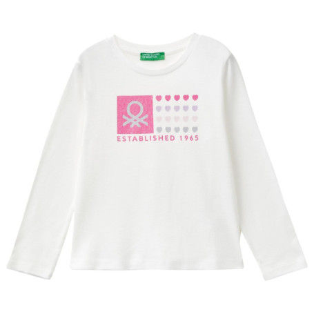 T-shirt à Manches Courtes Fille - United Colors of Benetton, Blanc, 4 Ans