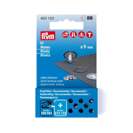 Recharge de Rivets Prym 9 mm en Argent Acier Antique