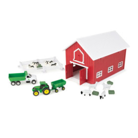 Ensemble de Jouets John Deere avec Grange Rouge et Animaux de la Ferme - 24 Pièces