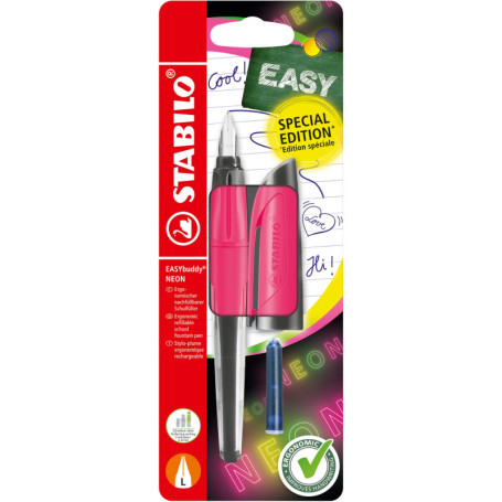 STABILO EASYbuddy Stylo Plume Ergonomique Rose Fluo pour Gaucher