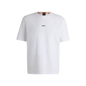 T-Shirt BOSS Hommes en Coton Stretch Blanc avec Imprimé Logo