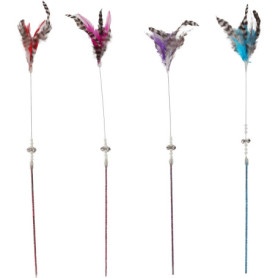 Canne à Pêche Colorée Sjakie pour Chats avec Plumes et Clochette - 45 cm