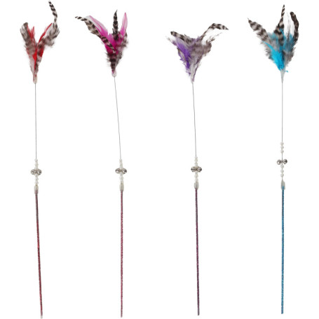 Canne à Pêche Colorée Sjakie pour Chats avec Plumes et Clochette - 45 cm