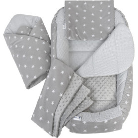 Réducteur de Lit Bébé Cocon 100% Coton Minky Étoiles Gris