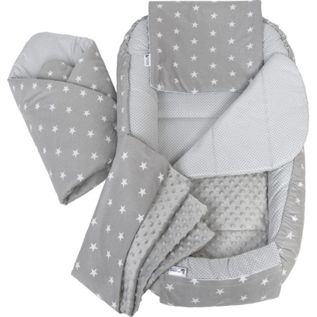Réducteur de Lit Bébé Cocon 100% Coton Minky Étoiles Gris