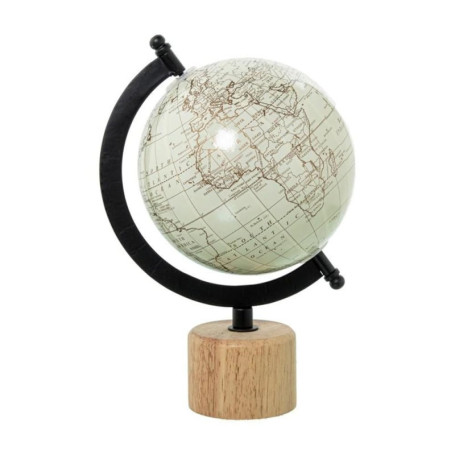 Globe terrestre en métal avec base en bois - 21,5 cm
