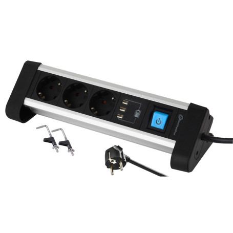Multiprise Electraline avec 3 Prises Schuko et 3 Ports USB - 2m