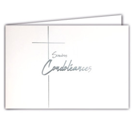 Carte de Condoléances Élégante avec Croix Chrétienne Argentée