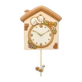 Pendule Murale Chat et Oiseau THUN - Horloge Silencieuse Multicolore