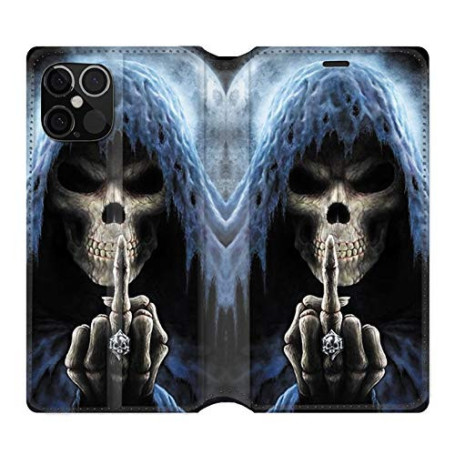 Housse Portefeuille Cuir Multicolore pour iPhone 12/12 Pro avec Tête de Mort