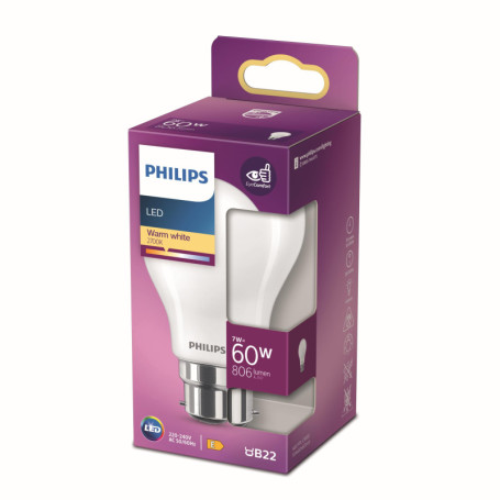 Ampoule LED Philips B22 60W Blanc Chaud - Verre Dépolie